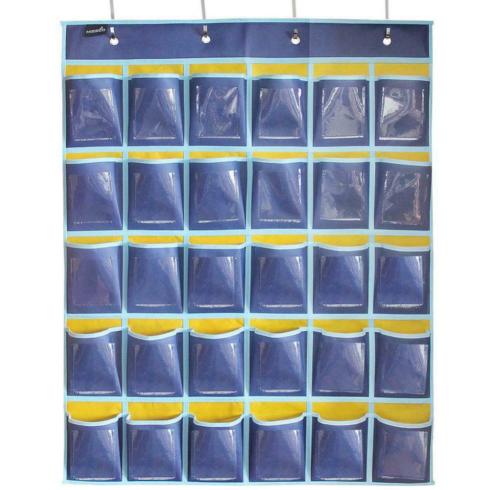 Hanging Organizer Pocket Chart for Cell Phones Business Cards Holder Blue
