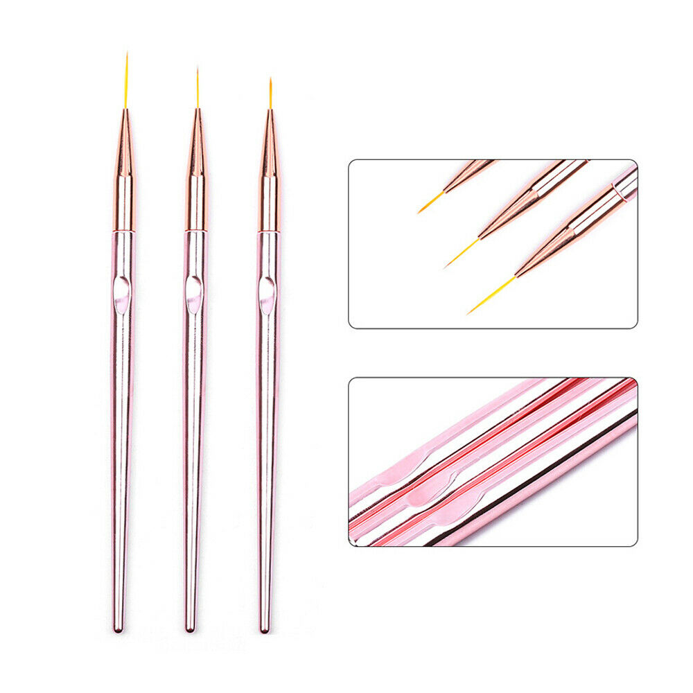 3PCS Nails Art Pen Dotting Painting Drawing UV Gel Liner Polish Brush Tools Set