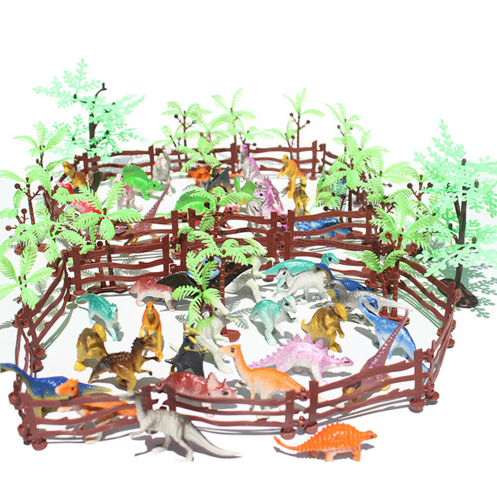 90PCS Mini Jurassic Dinosaur Animal & Tree Scene Playset Kits Toys