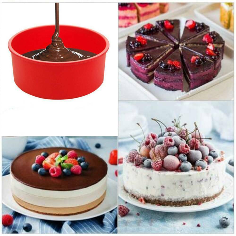 4" Silicone Round Bread Mold Cake Pan Muffin Mould Bakeware Baking Tray Tool Red
