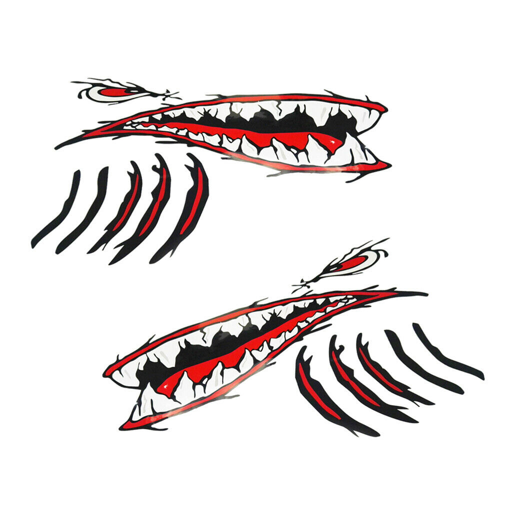 1 Pair Shark Teeth Mouth Gill Stickers Decals Kayak Boat Fishing Graphics