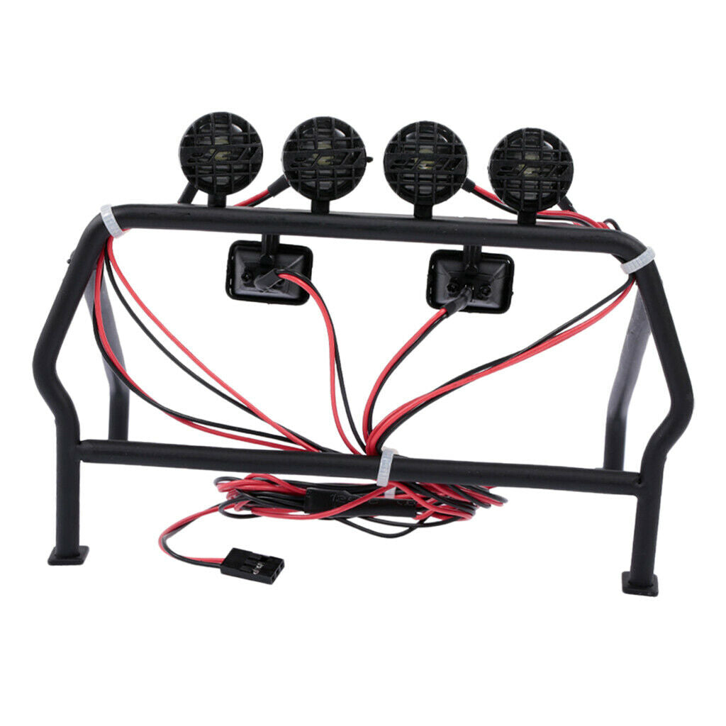 RC Car Roof Rack Black Iron 6 LED Lights Decoration For 1/10 Axial SCX10