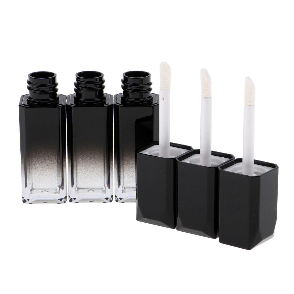 3pcs Refill Lip Gloss Bottle Lipstick Cosmetic Tube 4.5ml Black Ombre Clear