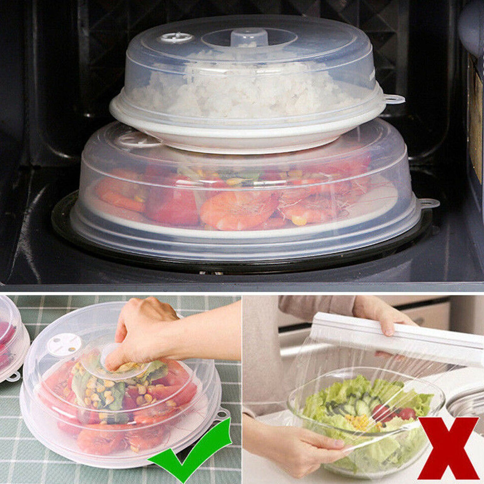 Microwave Covers Ventilated Food Plate Vented Splatter Guard Cover Transparent