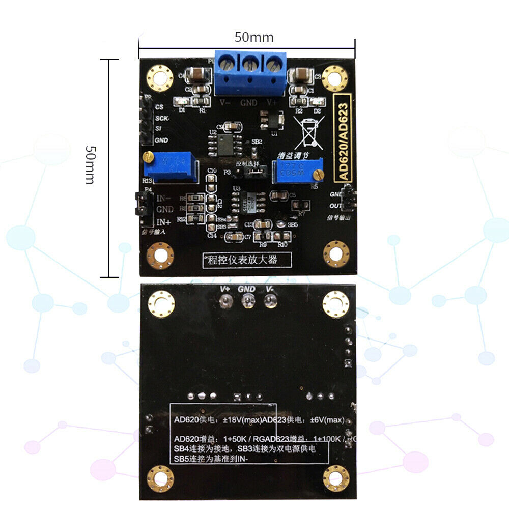 AD620 Voltage Amplifier CNC MCP41010 Gain Adjustment Differential Signal Module