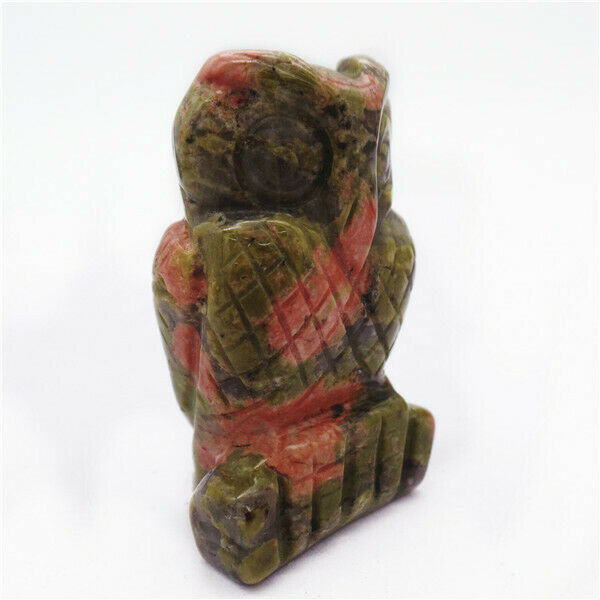 48x28x18mm Natural Unakite Jasper Carved Owl Decoration Statue Home Decor HH7926