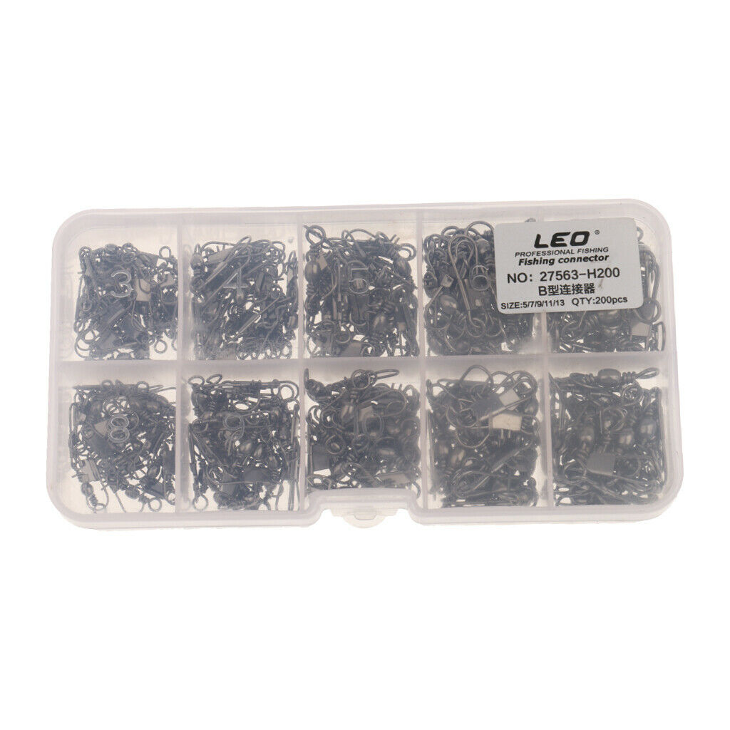 200Pcs Mini Hook Line Link Connector Swivels Coarse Sea Carp Fishing Tackle