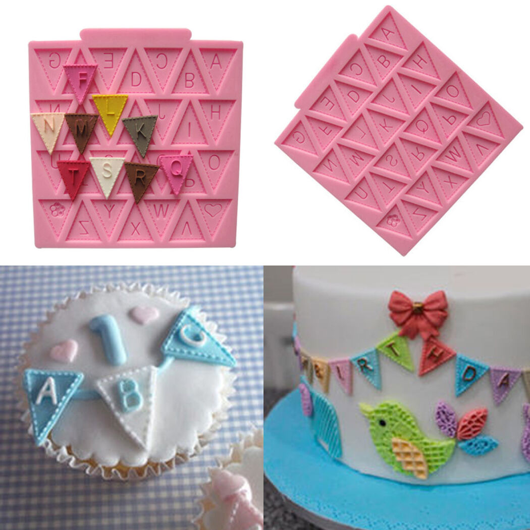 1pcs Silicone Mold Letter Flag Lace Cake Decorating Baking  Chocolate Mould