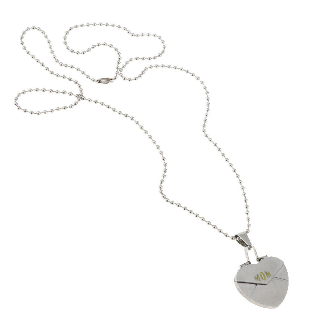 Mom Heart Shape Photo Frame Mother Rose Flower Stainless Steel Memorial Pendant