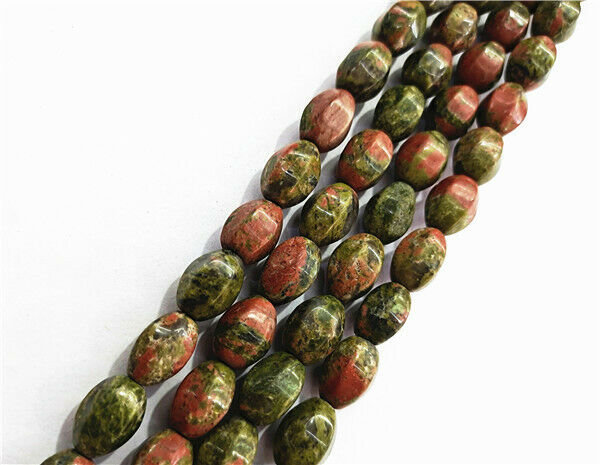 1 Strand 14x10mm Natural Unakite Jasper Faceted Olive Spacer Beads 15.5" HH7882