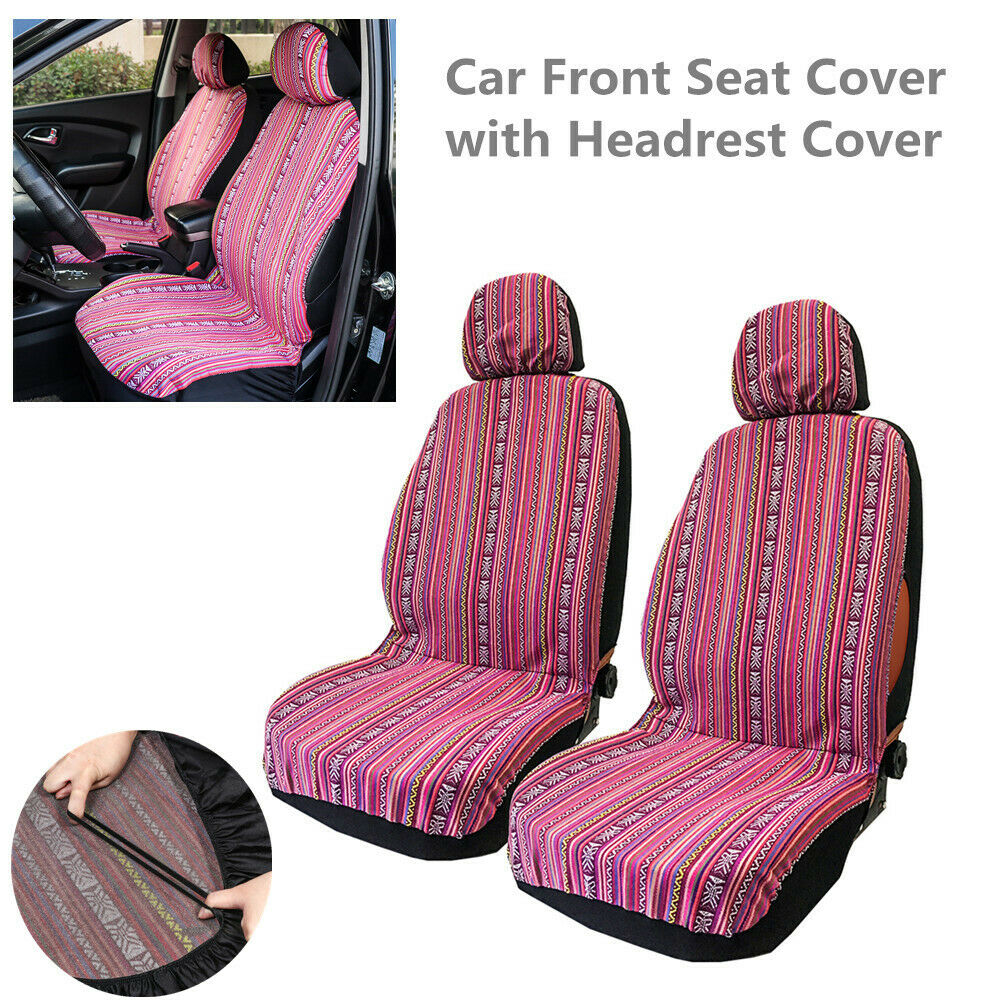 4Pcs/Set Car Truck Front Seat Cover + Headrest Cover Kit Universal Ethnic Fabric