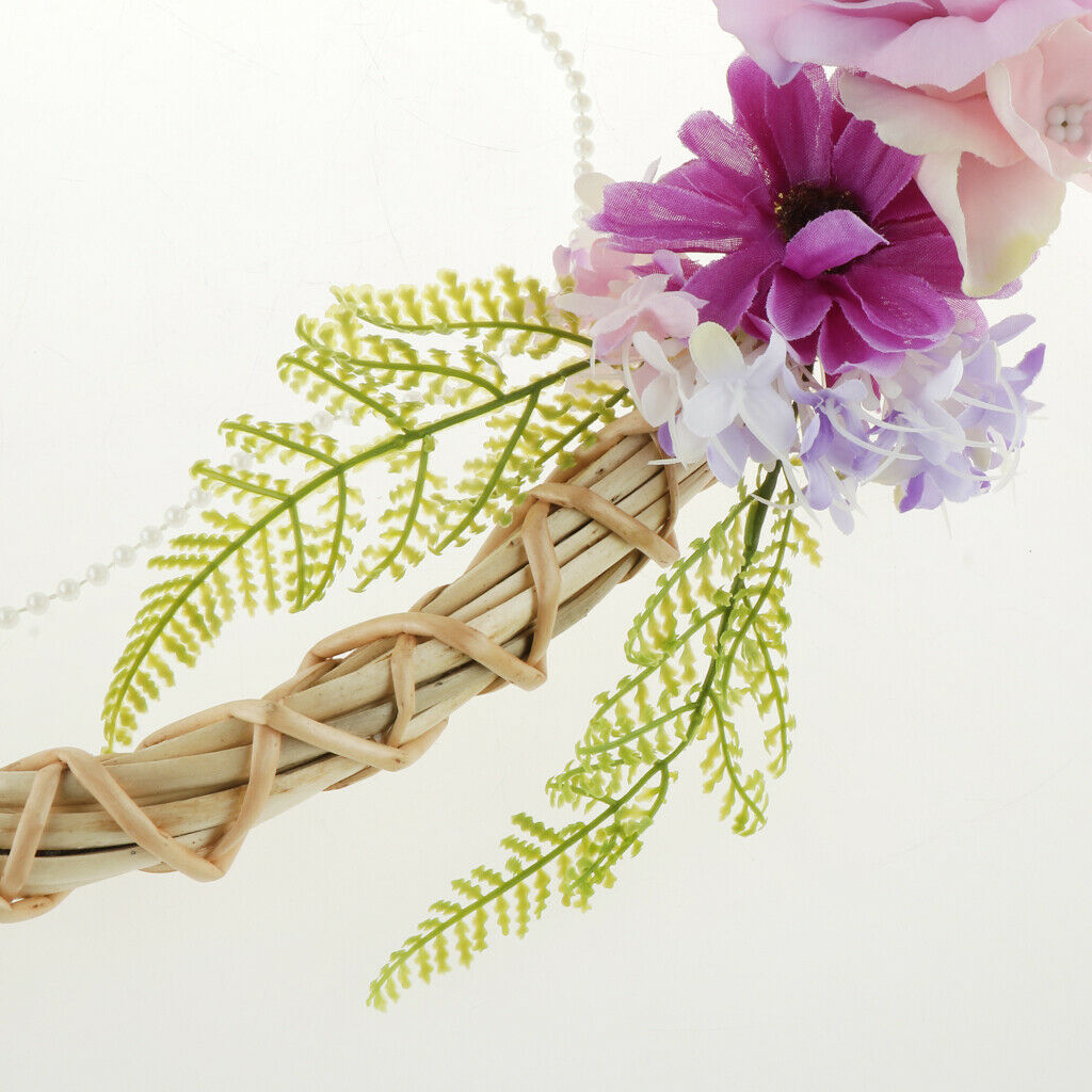 Shabby Chic Rattan Heart Silk Flower Blossom Wreath Door Wall Hanging Home