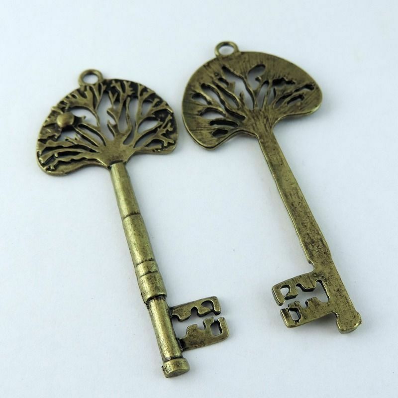 10 pcs Antiqued Bronze Alloy Key Pendant Top Tree Jewelry Making Craft 76x32x2mm