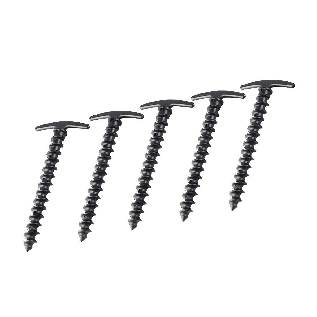 5pcs Black Plastic Spiral Camping Awning Tent Anchor Ground Stakes Pegs Pins