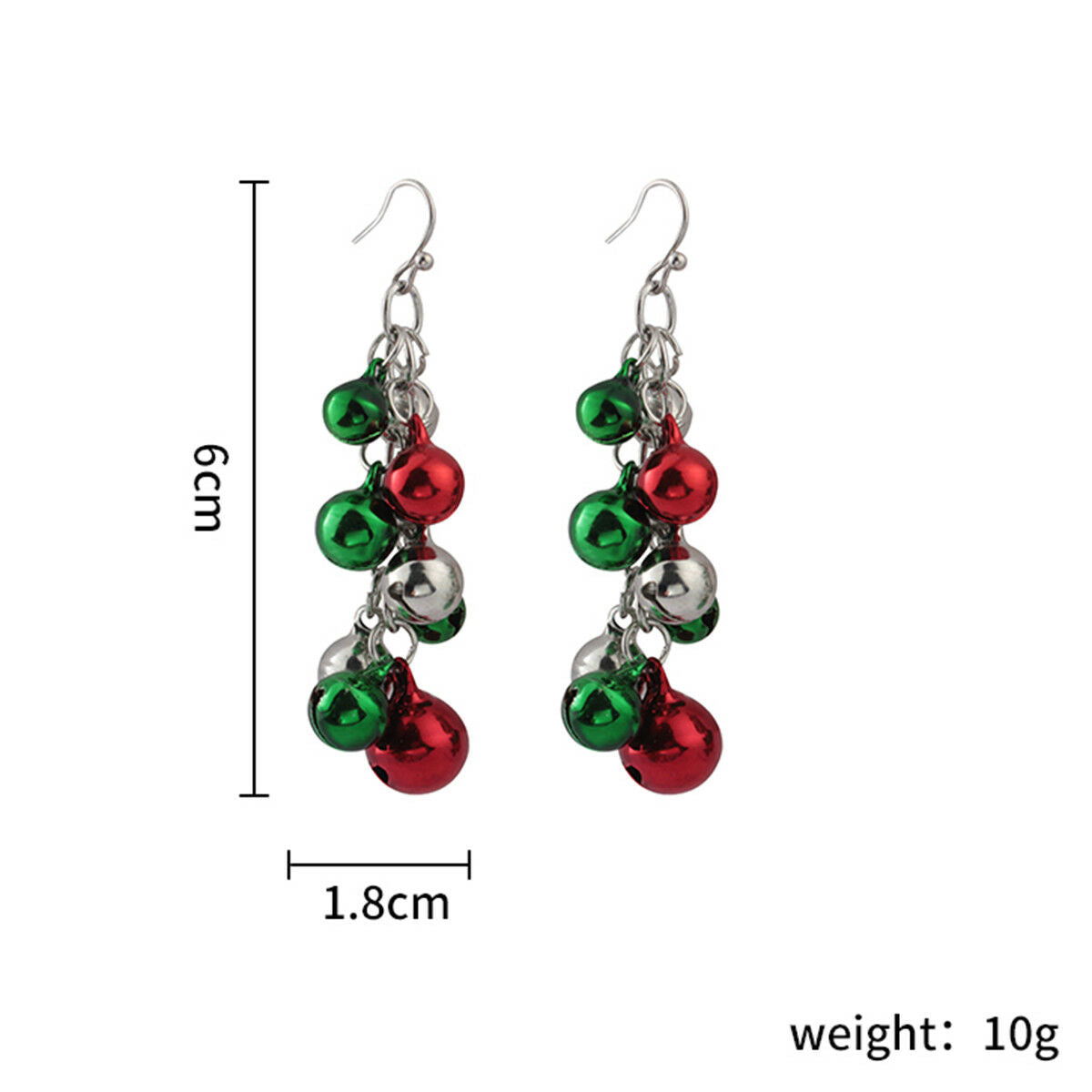 Pair Womens Colorful Jingle Bells Chandelier Dangle Earrings Christmas Xmas Gift