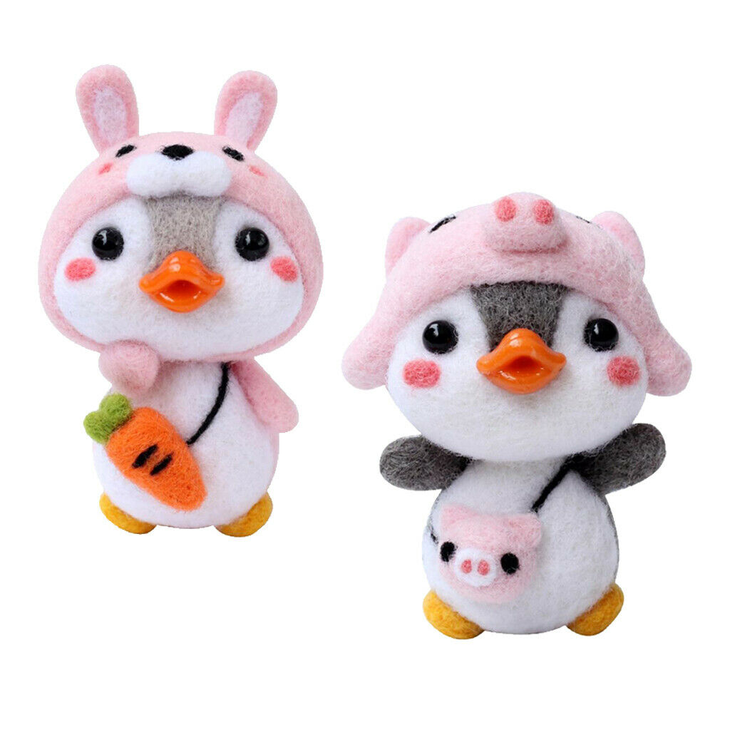 2 Set Lovely Penguin Animal  Felting Kit With Basic Tools Pig Rabbit