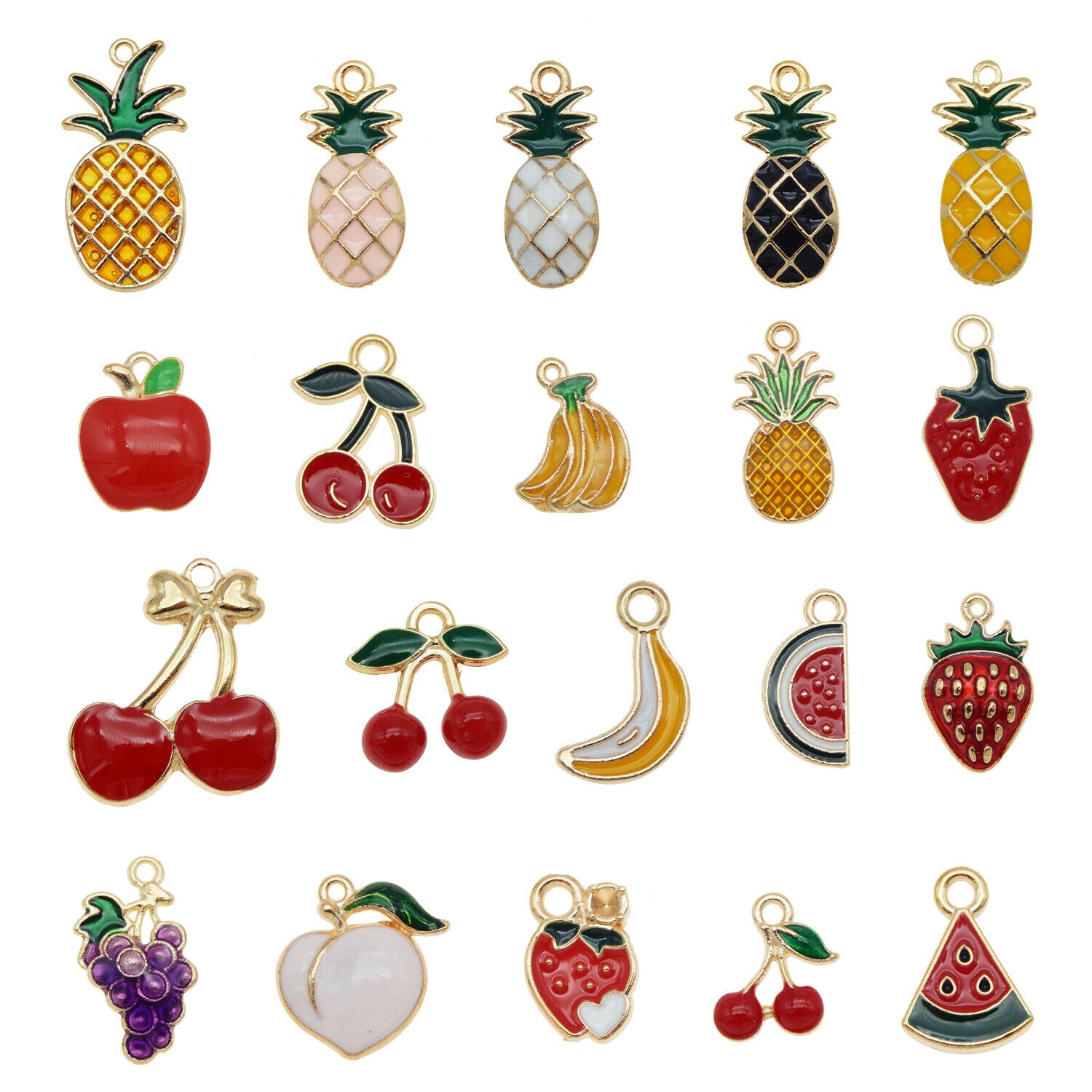 40pcs Assorted Mixed Enamel Alloy Fruit Series Pendant Charms DIY Accessories