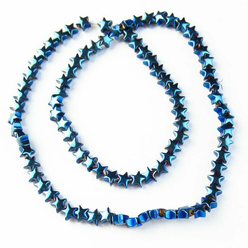1Strand 6x6x3mm Carved Blue Hematite Star Pendant Loose Bead 15.5 inch A-415TS