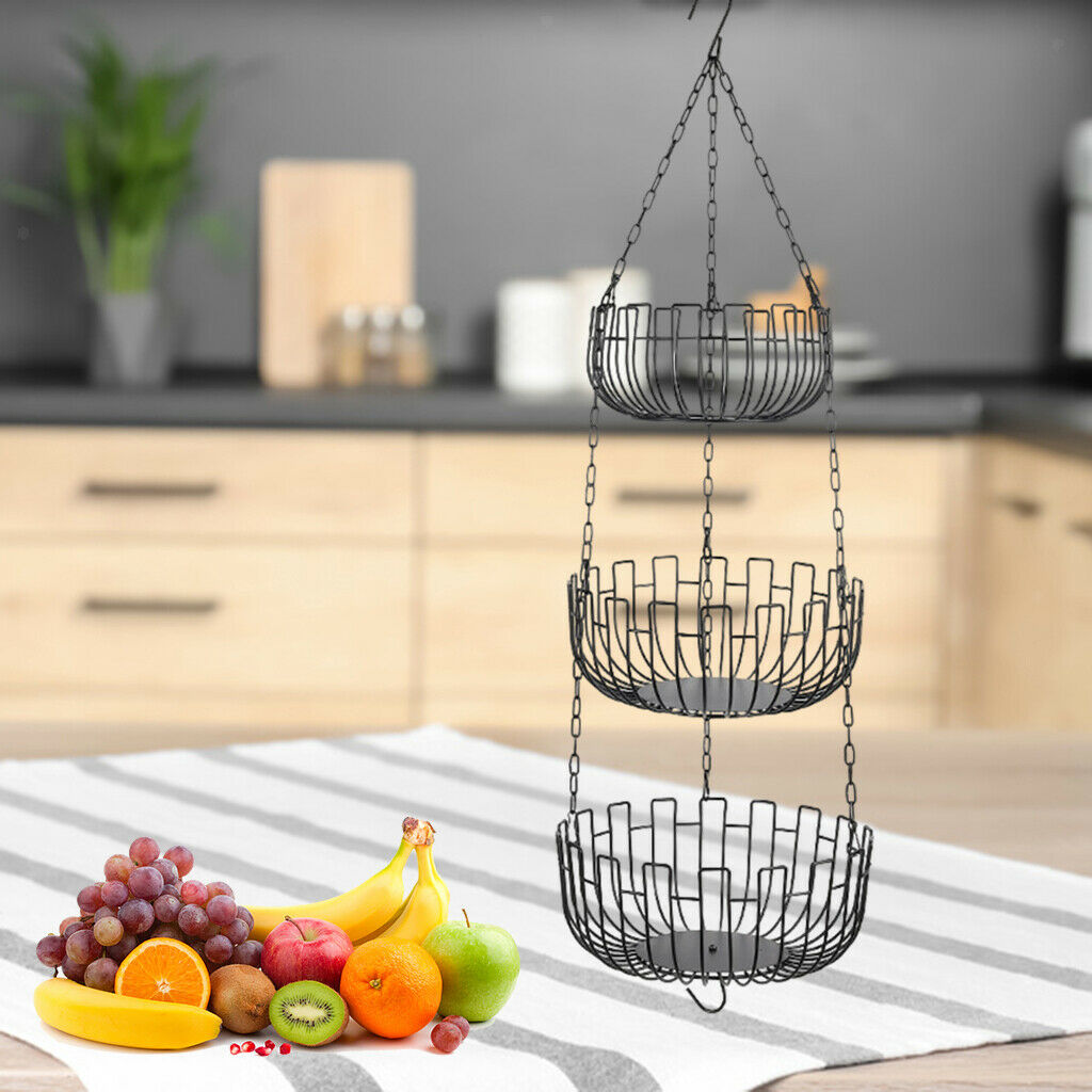 Iron Art 3 Tier Hanging Fruit Basket Holder Kitchen Storage Rack Heavy Duty