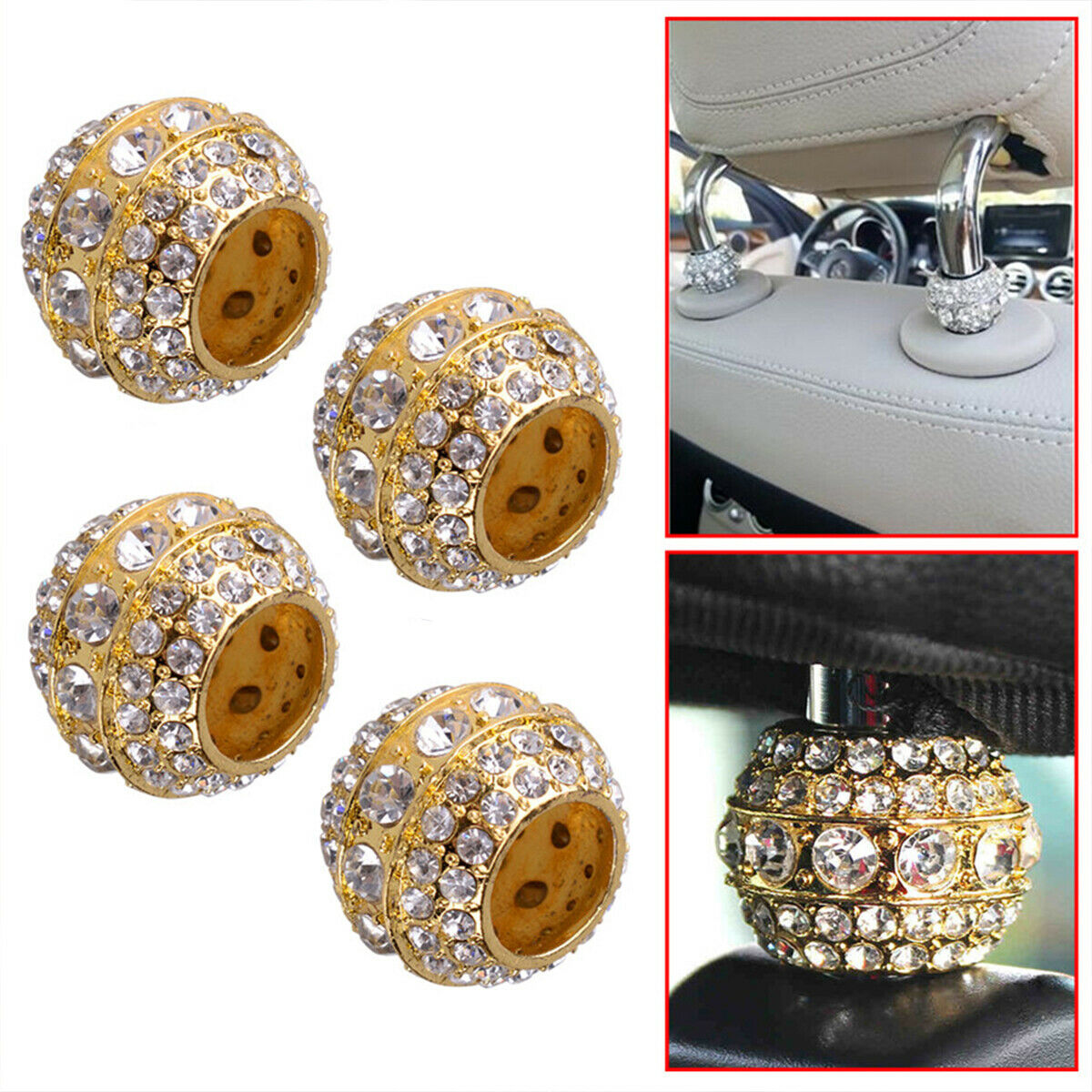 4X Bling Crystal Car Seat Headrest Collar Decoration For Women's car interior