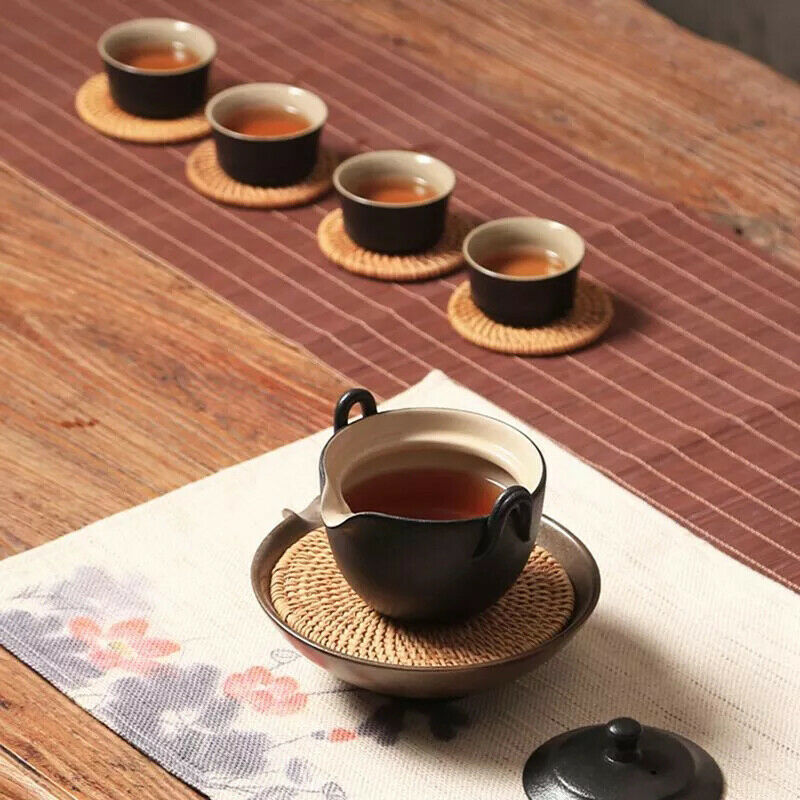 6Pcs Drink Coasters Kungfu Tea Accessories Placemat Dish Mat Rattan Cup Dia BDA