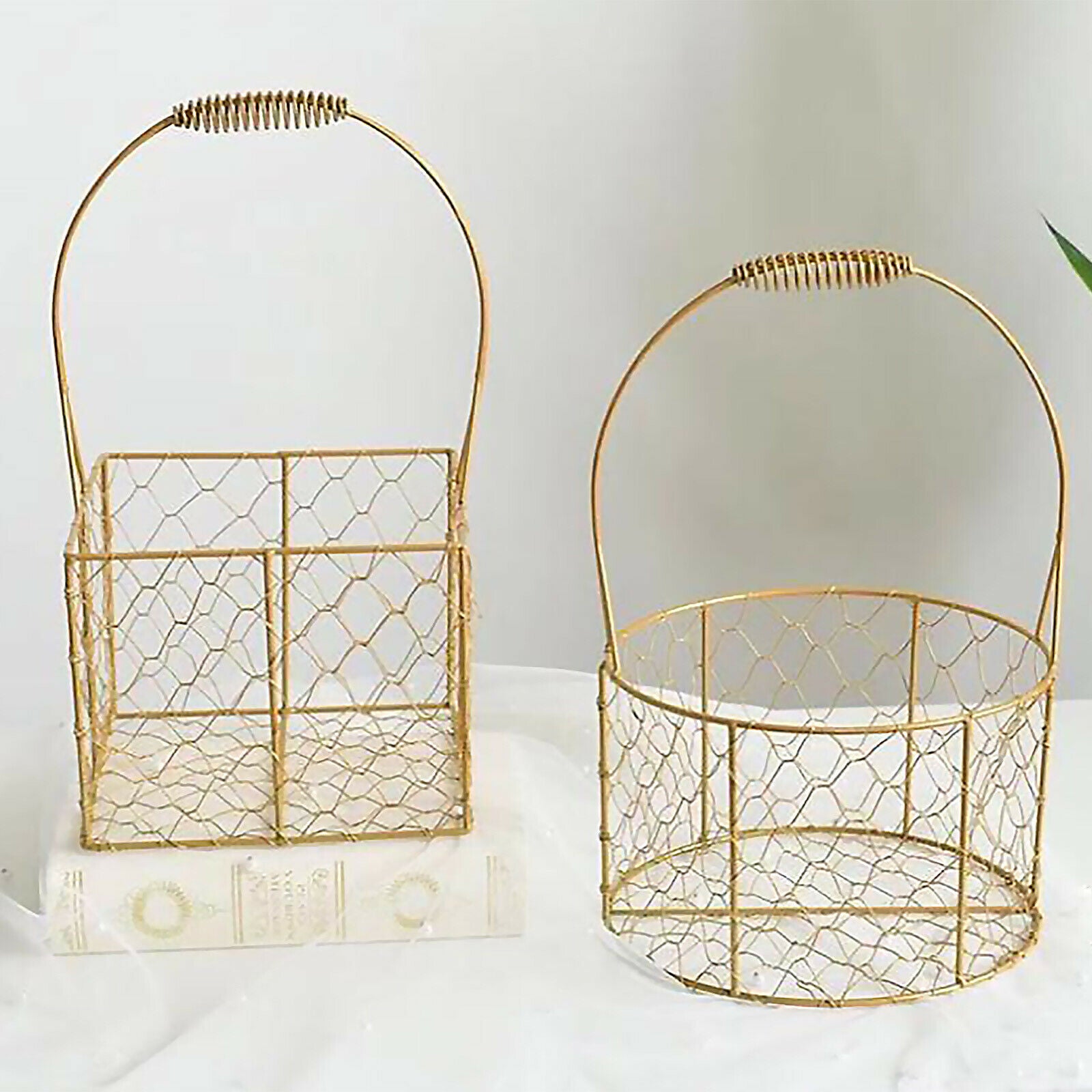 Hand-held Basket Plant Flower Pot Metal Desk Decoration Golden Bouquet Packaging