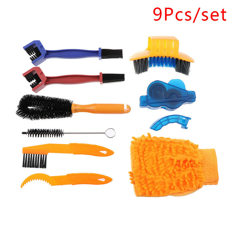 9Pcs/set Bike Chain Cleaner Scrubber Brushes Bike Wash Tool Set Cleaning Kit Tt