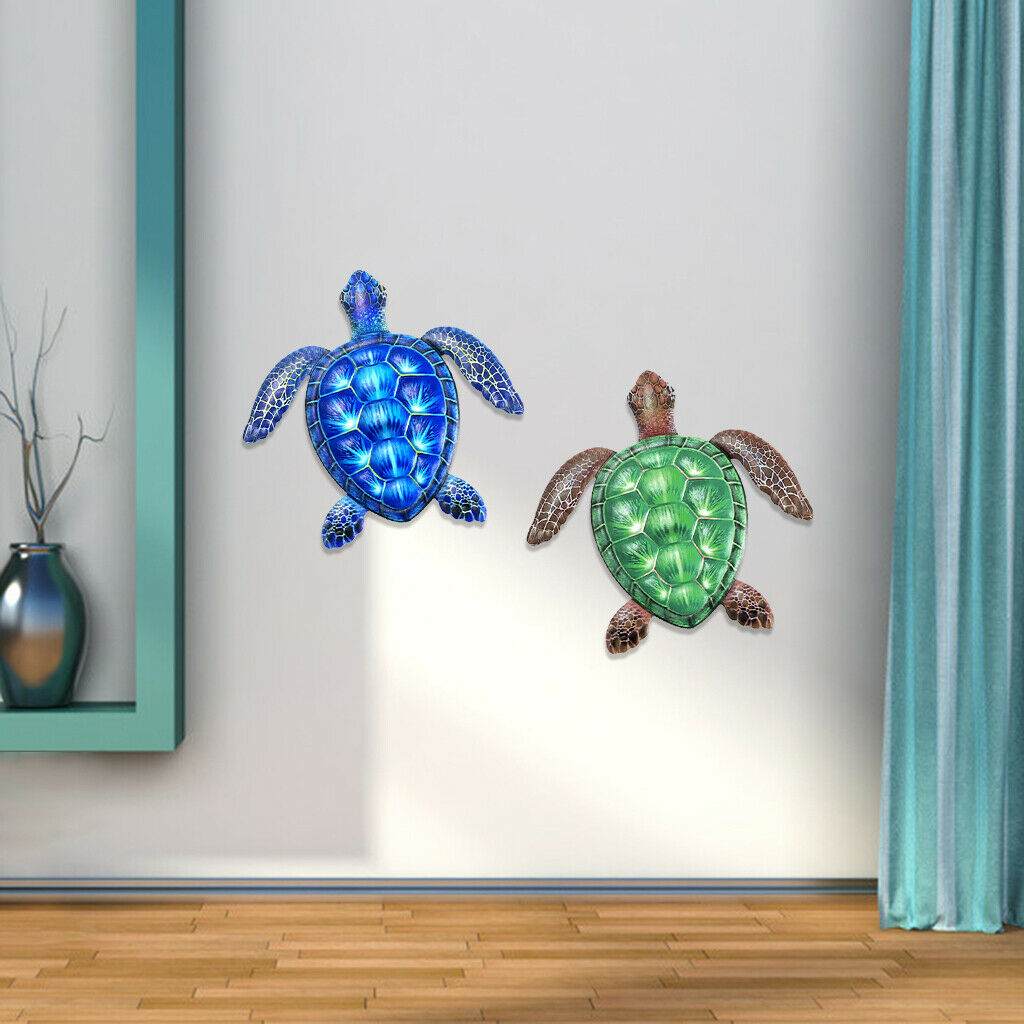 2Pcs Iron Art Sea Turtle Metal Wall Hanging Animal Ornament for Home Bedroom