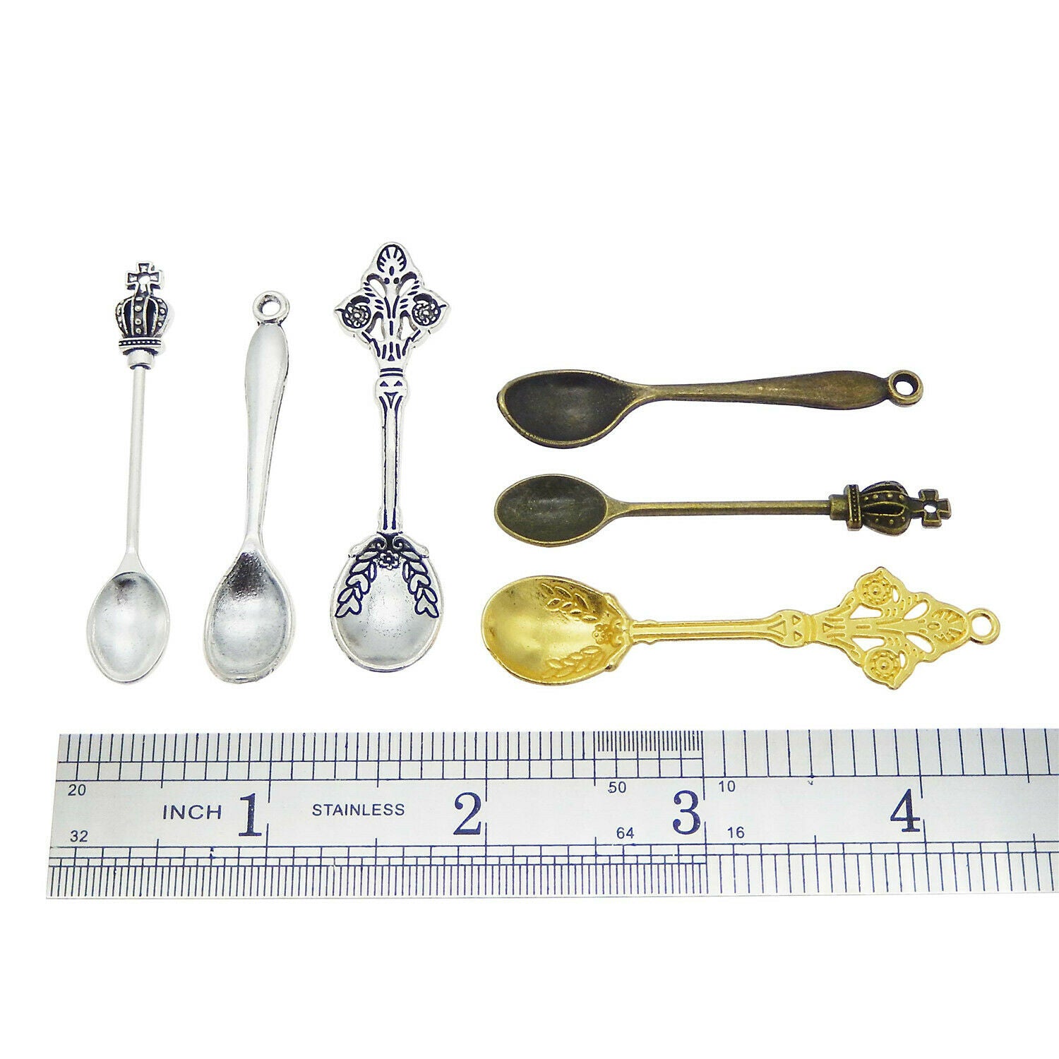 12 pcs Mix Lot Metal Alloy Spoons Charms Pendants Jewelry Drop Dangles Crafts