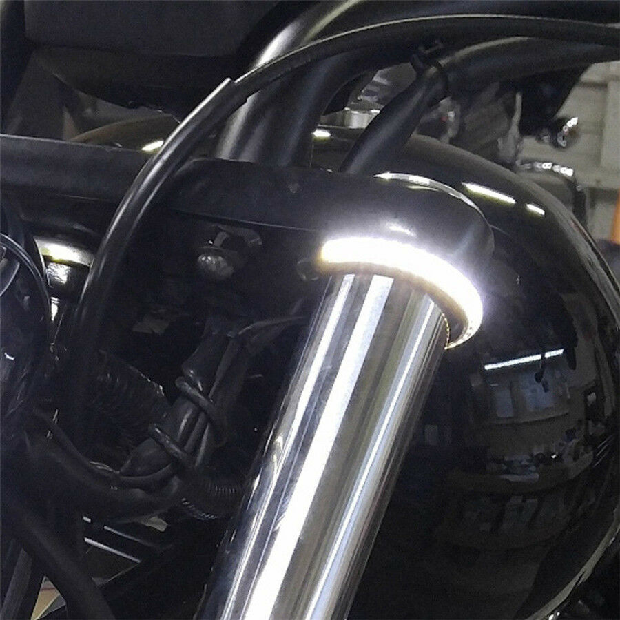 2pc Universal Motorcycle Fork Turn Signals+DRL Light Lamp Amber White LED Strips