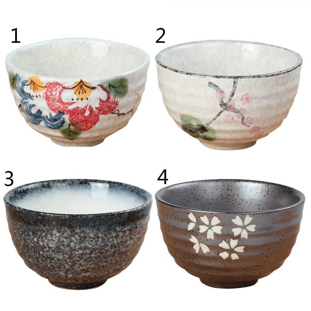 Japanese Style Matcha Bowl (2 Pack)- Glazed White Cherry Blossom Tea Bowls
