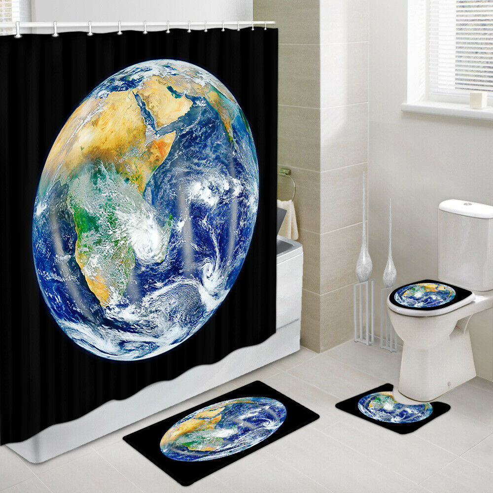 See The Earth From Space Shower Curtain Bath Rug Toilet Lid Seat Cover 4PCS-Set