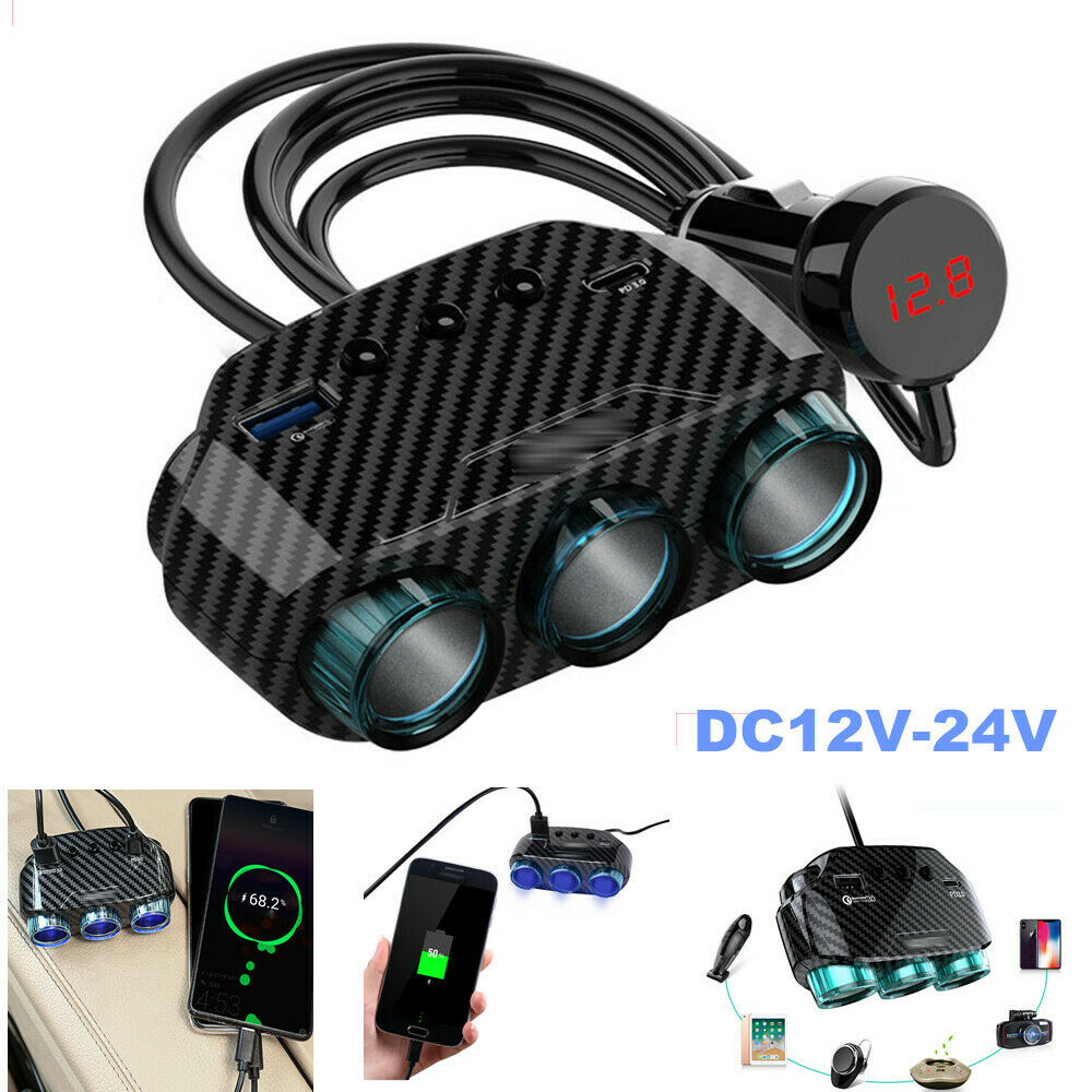 Cigarette Lighter Socket Splitter Dual USB Car Charger Power Adapte Carbon Color