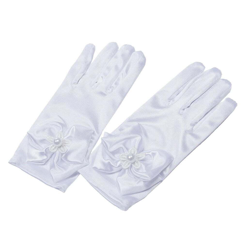 3 Pairs Elastic Bow Flower Girls Bridal Party Dance Dress Up Gloves Costumes
