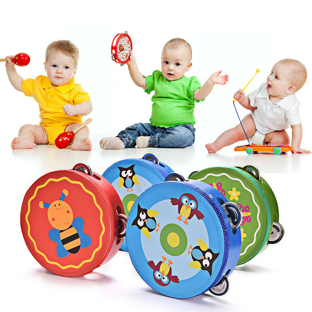 6inch Hand Held Tambourine Drum Colorful Wooden Percussion Kids Baby Musical   @
