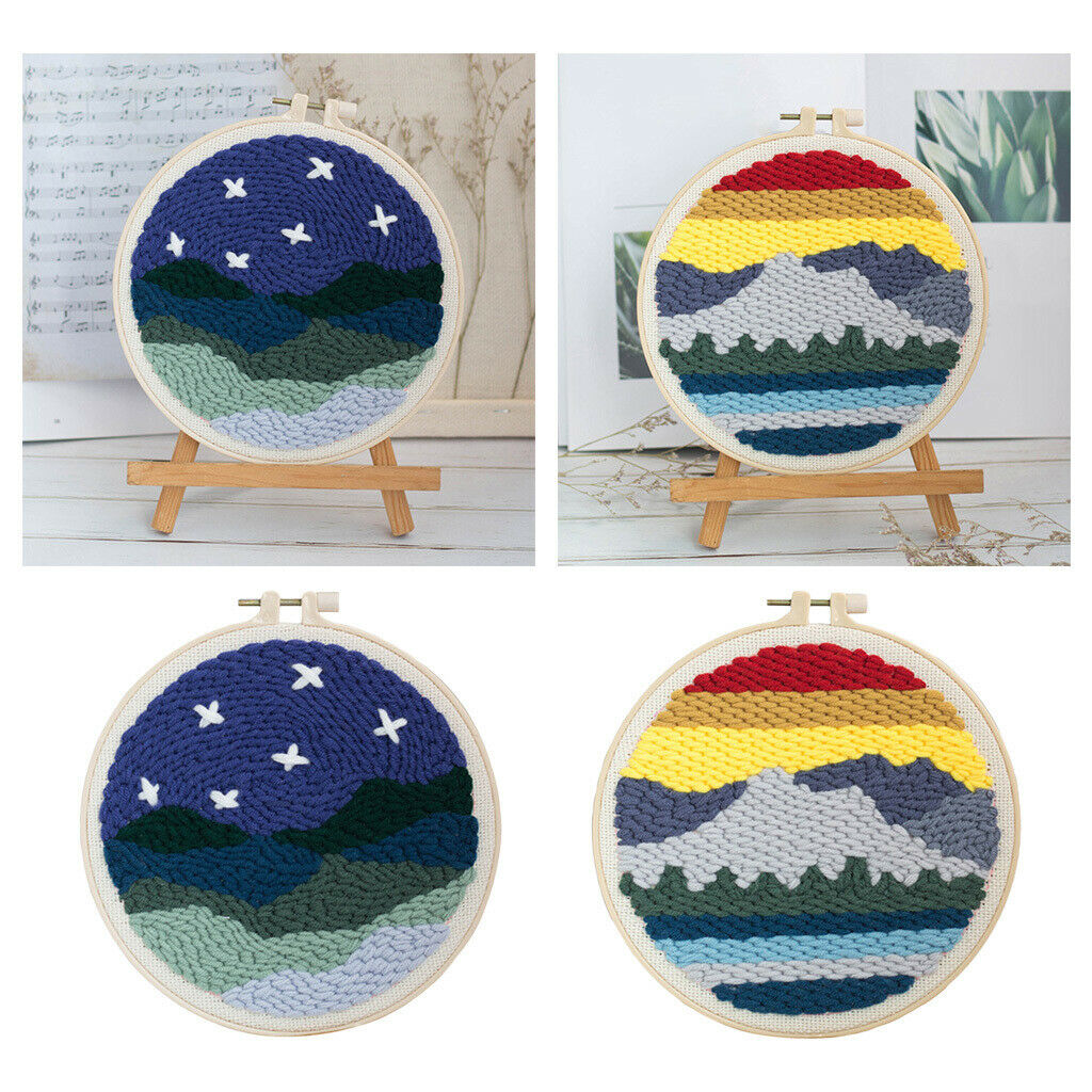 2x Punch Needle Embroidery Kits Soft Yarn for Beginners DIY Needlework