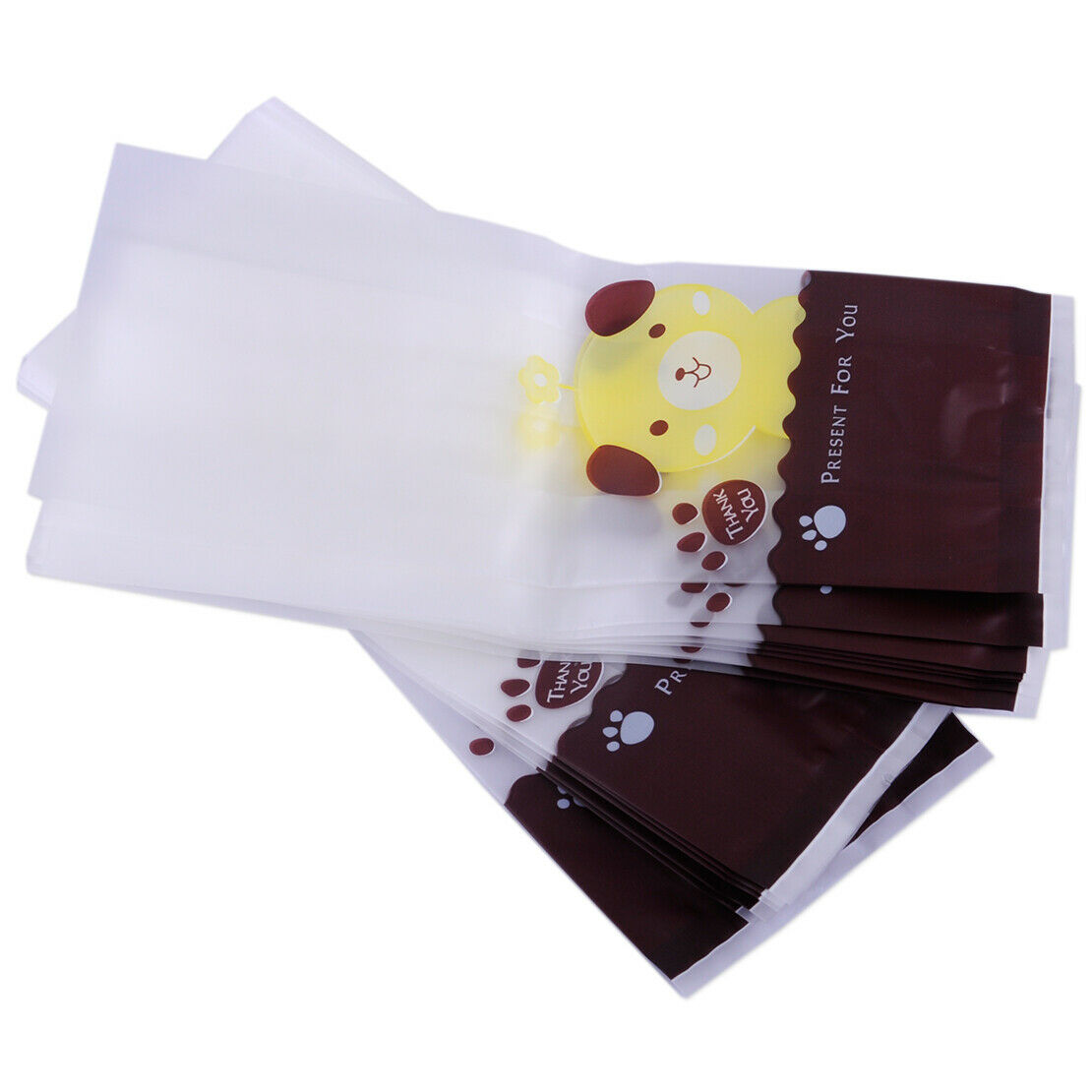 100x Candy Plastic Cookie Bags Self-adhesive Cute Dog Puppy Baking Kids Gift An