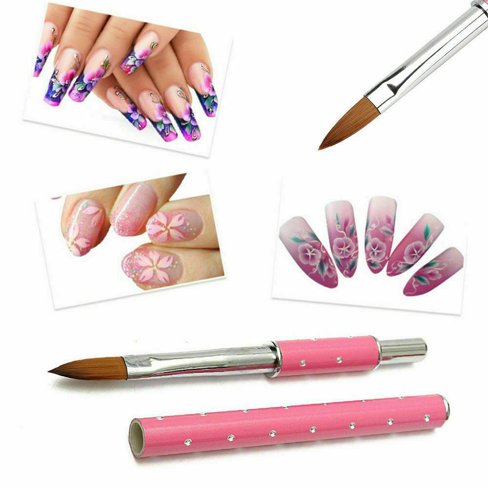 1 PC Nail Art Acrylic Brush Metal Handle with Diamond Hair Pencils 8#