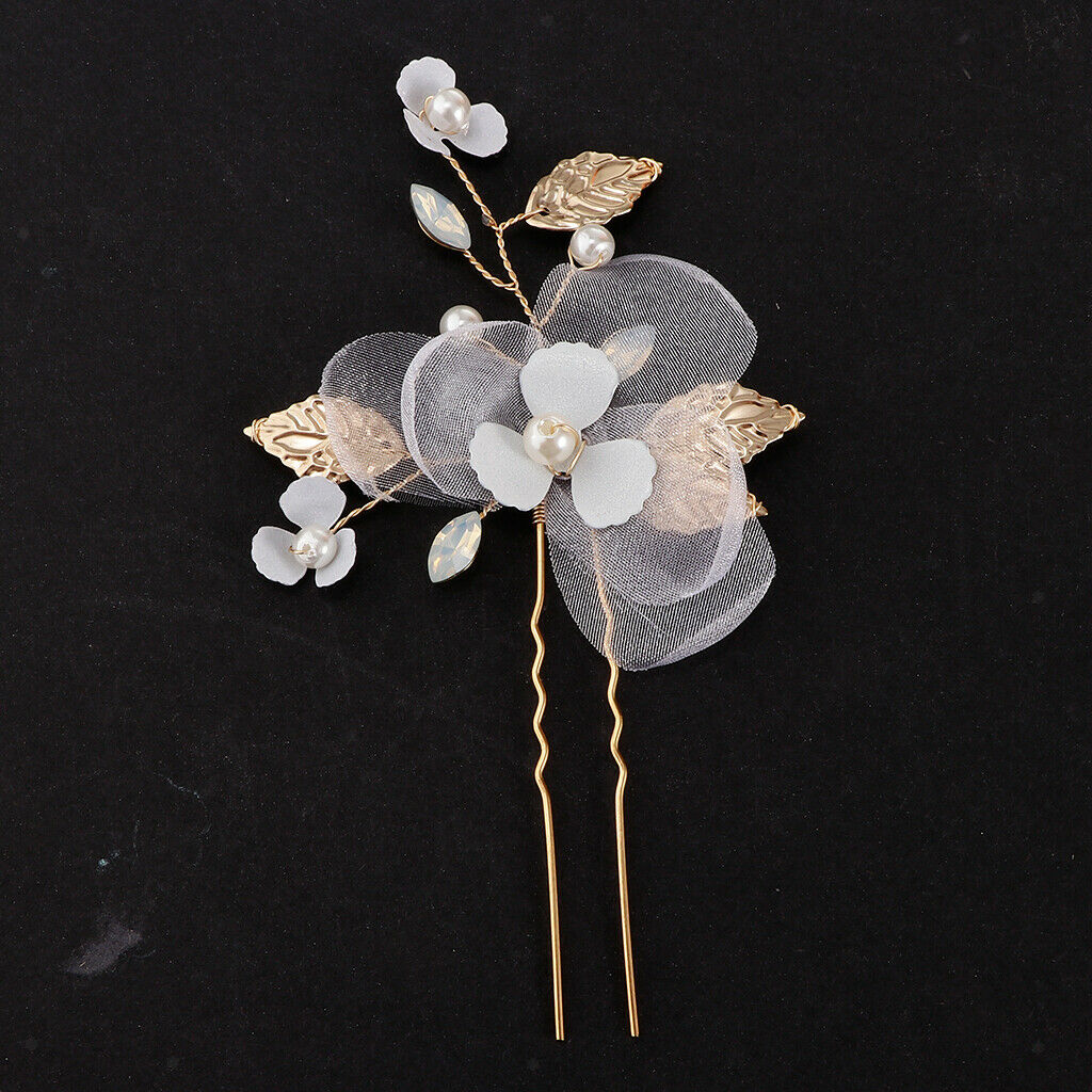 Elegant Artificial Pearls Leaf Flower Hair Pins Hair Stick Wedding Bridal