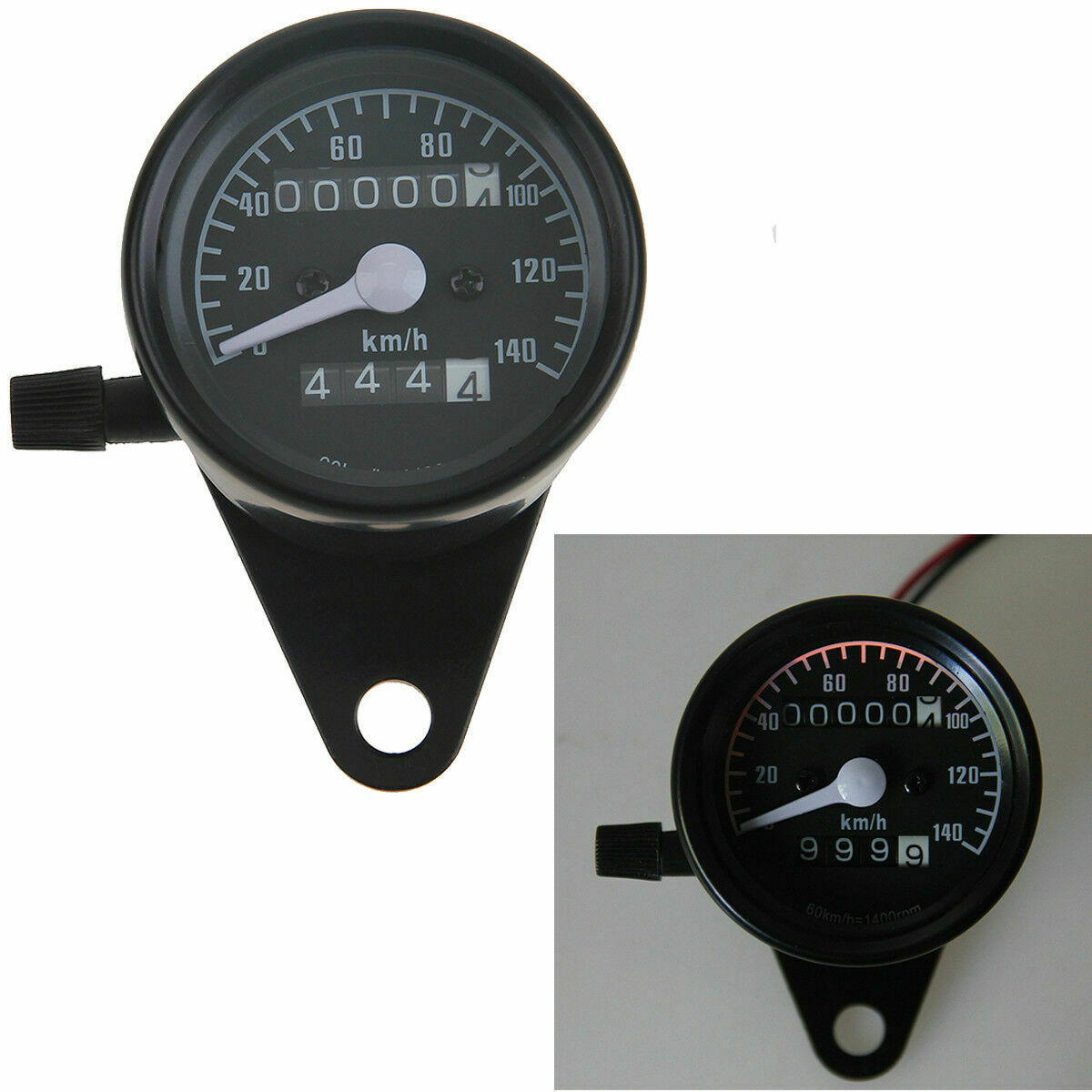 Black LED Dual Gauge Odometer Speedometer KMH For Cafe Racer Motorcycle