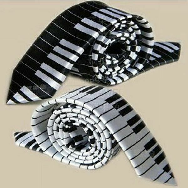 2x Black & White Piano Keyboard Keys Necktie Tie New