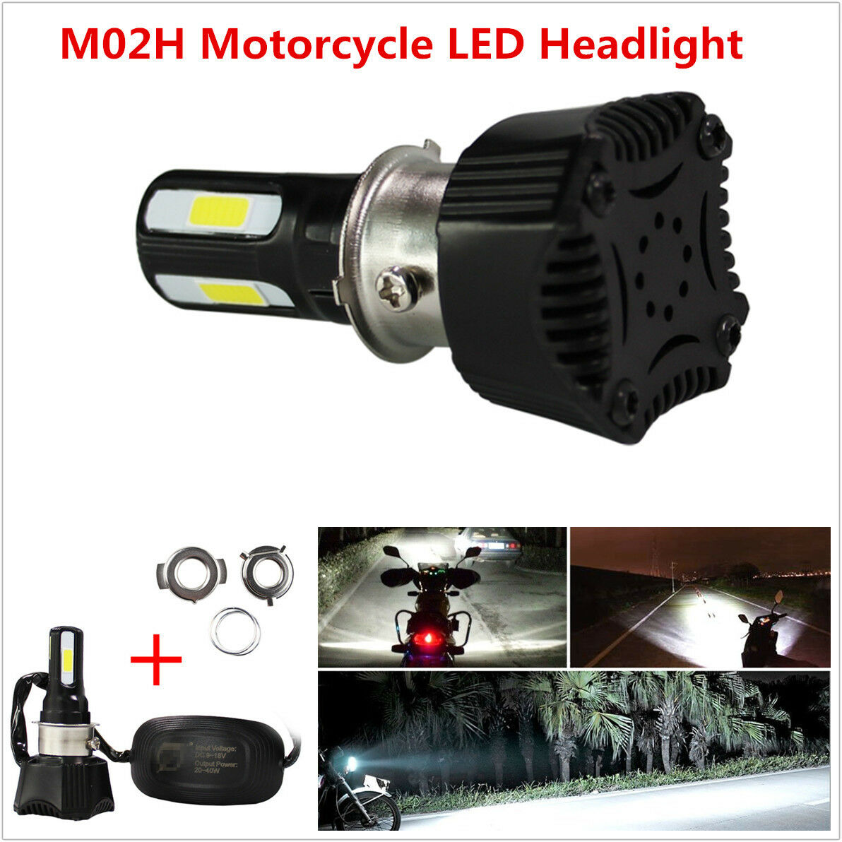 Universal Motorcycle Headlight LED Bulb 4 COB DC 40w 4400LM H4 HS1 H6 Hi/Lo Beam