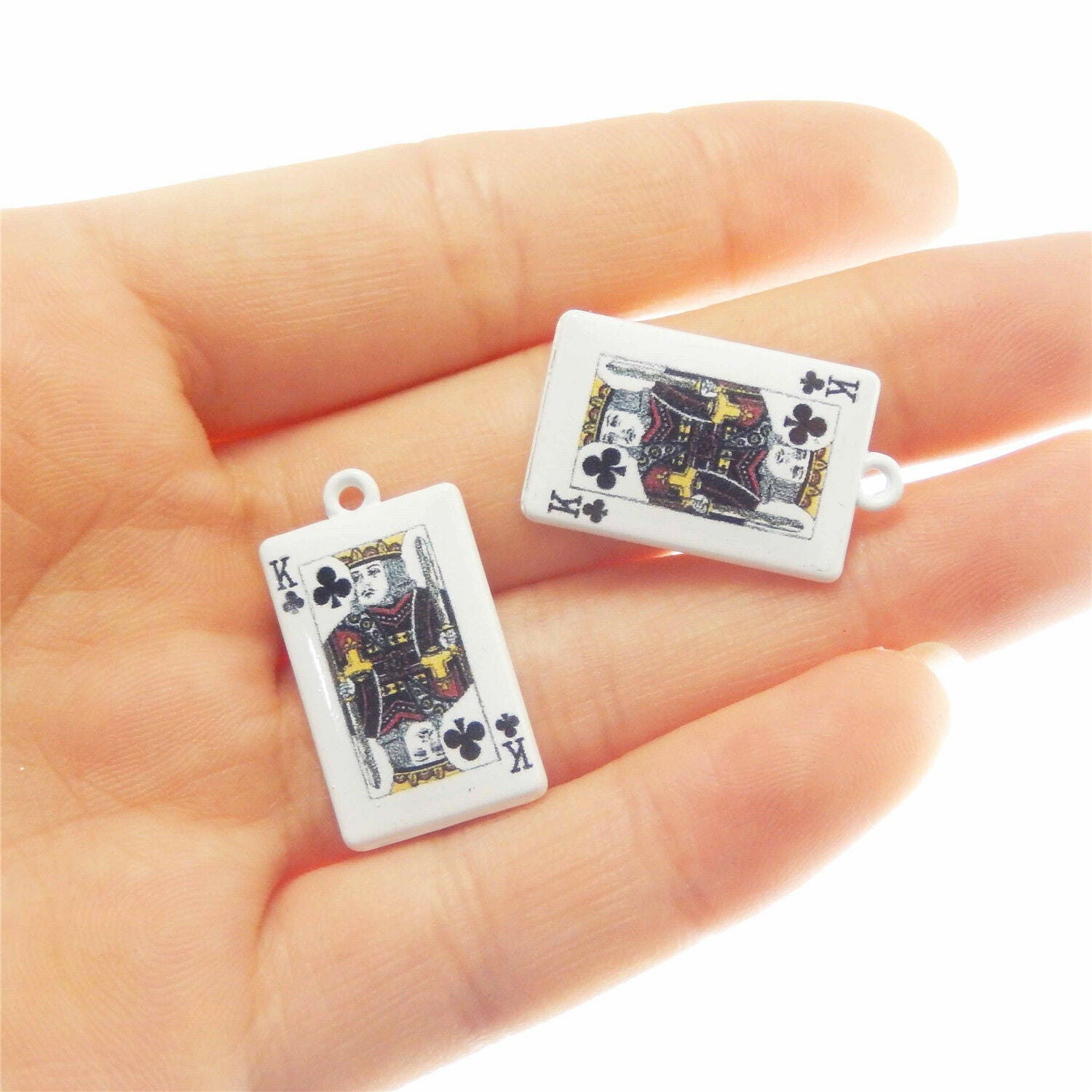 10 White Painted Playing Card Bracelet Charm Poker K Alloy Pendant Craft 26x15mm