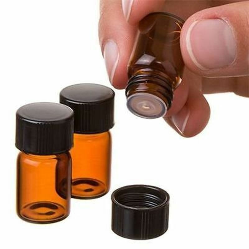 100 pack 1 ml (1/4 dram) Amber Glass Essential Oil Bottle, Orifice Reducer & cap