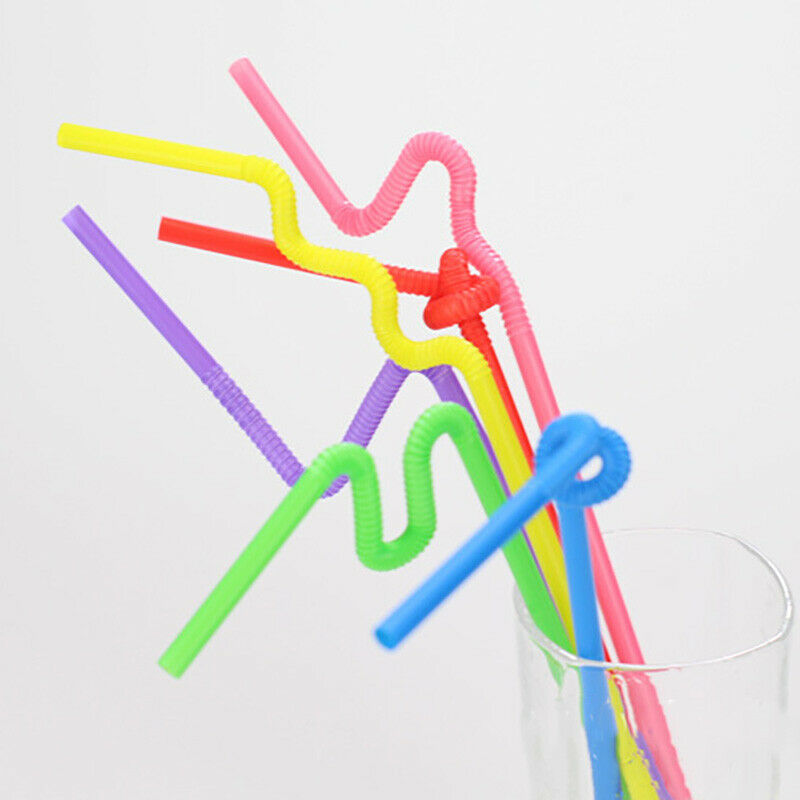 100PCS Straw Disposable Long Multi-Color Flexible Drinking Straws Bar Party