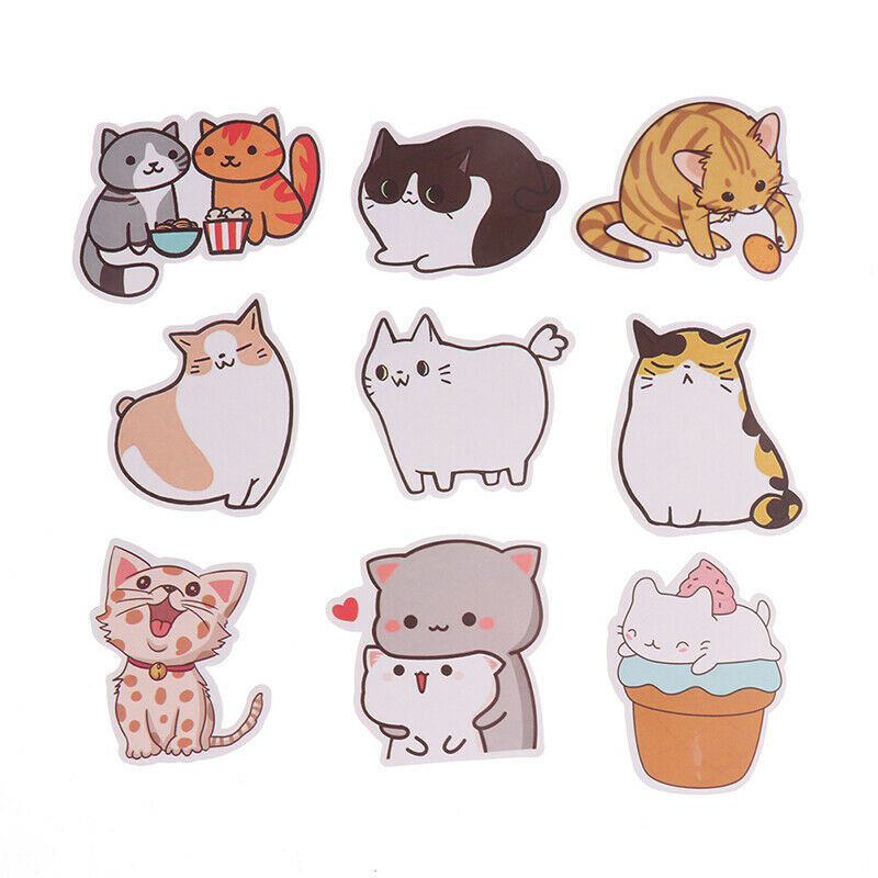 50Pcs Cute Cat Cartoon Stickers Laptop Phone Skateboard Car Suitcase Dec Fx