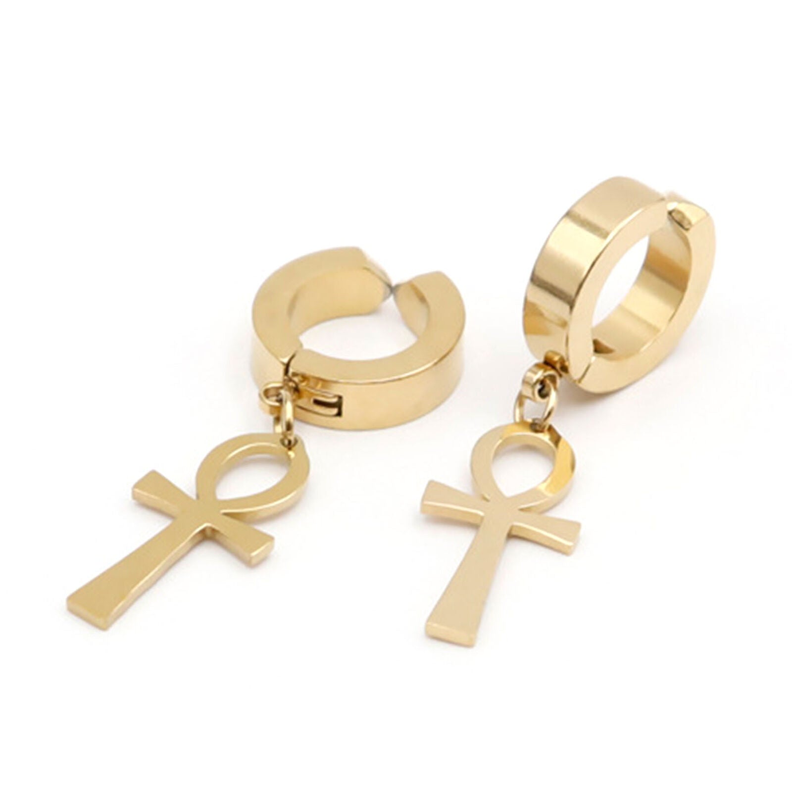 6pcs Men's Women's Stainless Steel Ankh Egypt Cross Drop Dangle Hoop Earrings