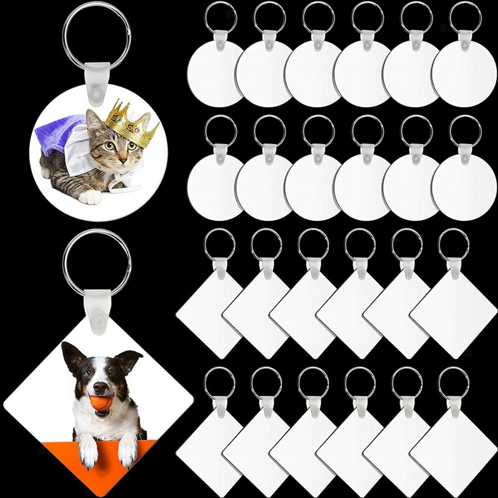 24pc Blank Keychain Sublimation Heat Transfer DIY Gifts Wood Key Chain Rings