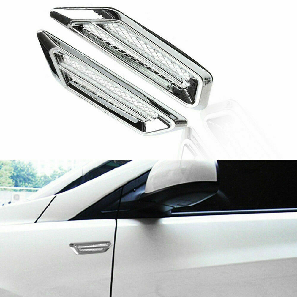 Pair Chrome Grille Car Air Flow Vent Fender Side Decoration Stickers Universal