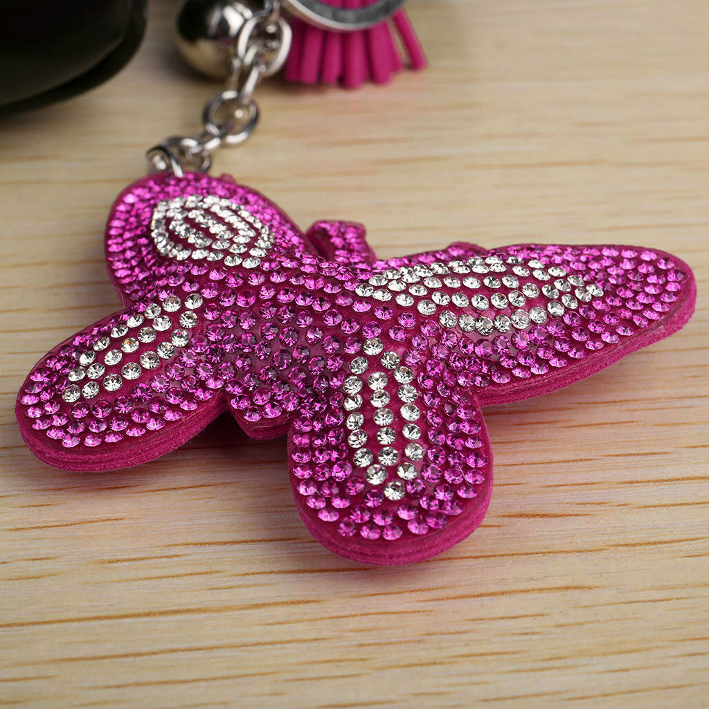 Butterfly Rhinestone Pendant Tassel Key Ring for Purse Bag Pendant Red